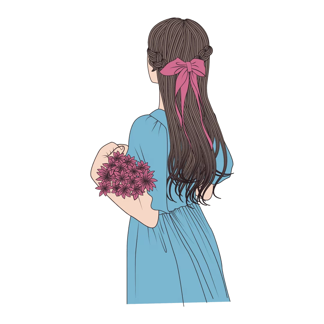 cô gái thướt tha dịu dàng, cầm đóa hoa trên tay